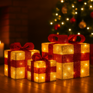 Zestaw Dekoracyjny Pudełka Prezentowe Led Świąteczne Na Baterie
