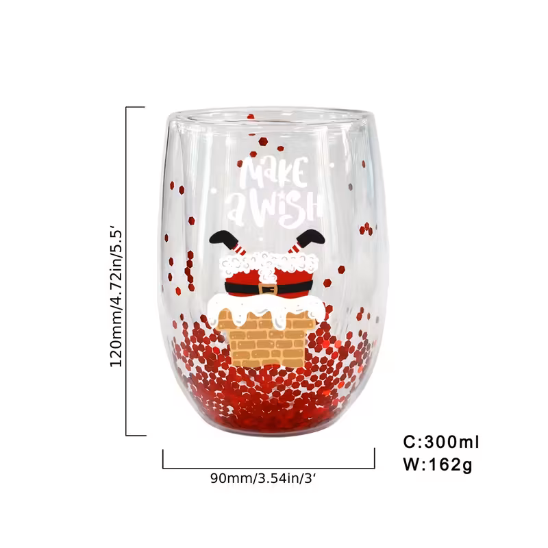Zestaw 4 szklanek z podwójną ścianką - Świąteczne wzory Mikołaja - obrazek 3